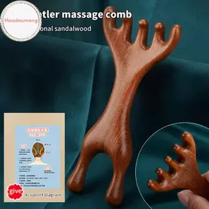 Hooudou Double Headed Body Meridian Massageb Gỗ Đàn Hương Hươu Răng Rộng Châm Cứu Giúp Lưu Thông Máu Chống Tĩnh Điện Dụng Cụ VN
