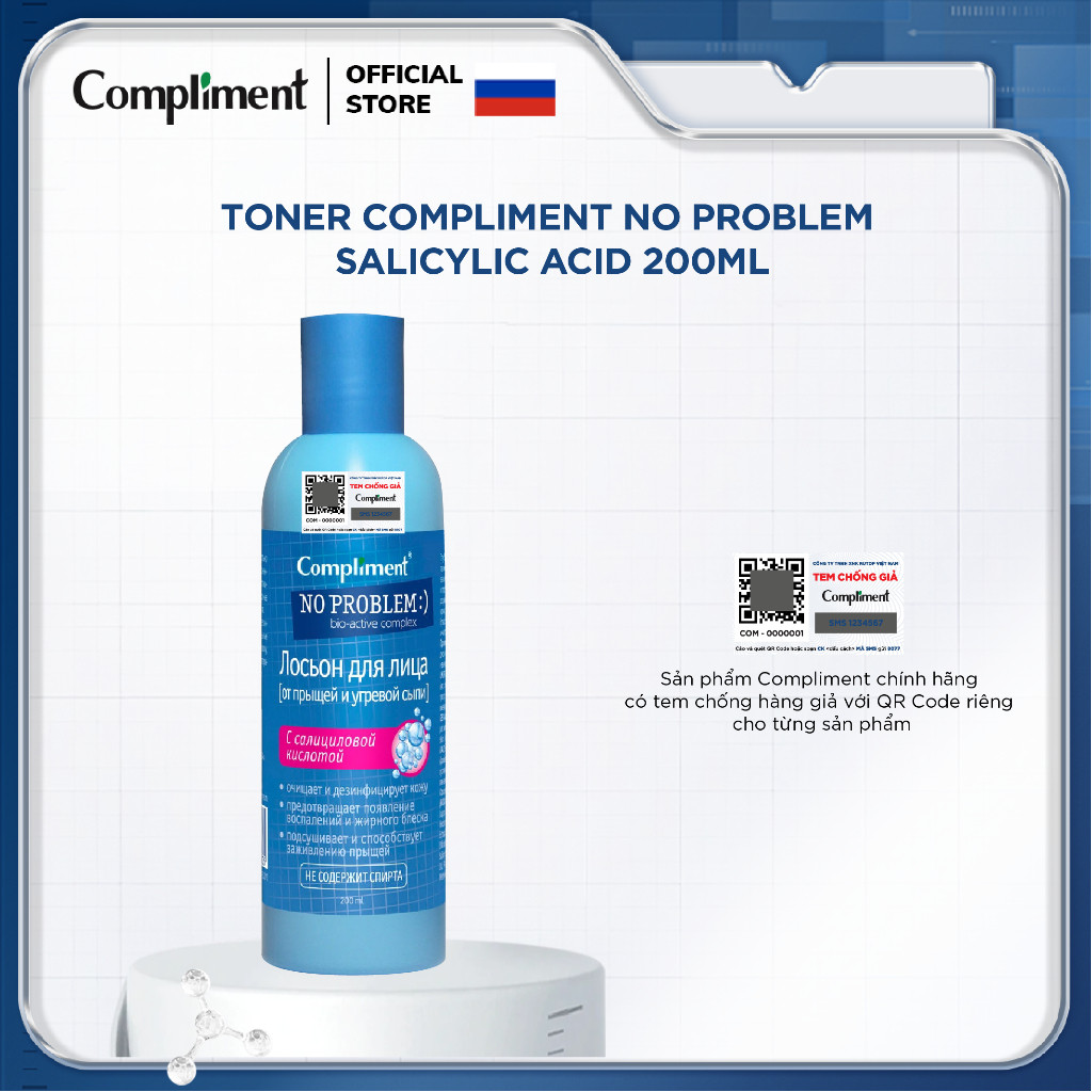 Toner BHA Compliment No Problem làm sạch sâu, kiềm dầu, giảm mụn, mờ thâm - 200ml
