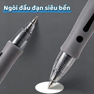 Bút Bi Ngòi 0.5mm Bấm Êm – Mực Nước Nhanh Khô, Tay Đệm Cao Su, Đủ Màu Đen Xanh Đỏ Tiện Dụng