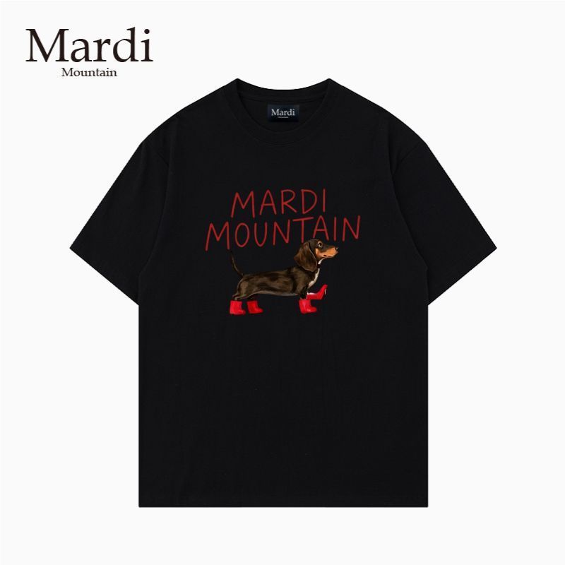 Áo thun cổ tròn Mardi Xuân Hè Phong cách đen trắng nguyên chất Cotton ngắn tay Áo thun nữ 68