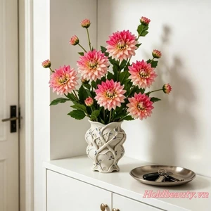 1 Hoa Dahlia nhân tạo 25,6 "Thân cây giả hoa thân dài để trang trí nội thất Trung tâm phòng khách