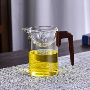 Nhỏ Màu Xanh Cam Ấm Trà Xoay Xiaoyao Nồi Kính Chịu Nhiệt Tay Cầm Bằng Gỗ Lọc Tích Hợp Fair Cup Kung Fu Trà Biển
