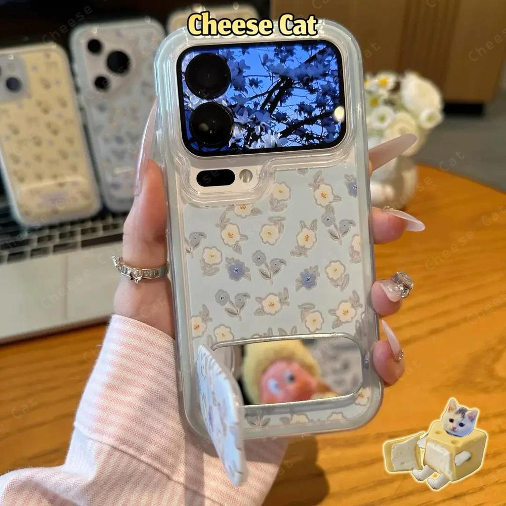 Ốp điện thoại đứng gương hoa màu vàng xanh cho iPhone 15 14 13 12 11 16 17 Pro Max Xs Max XR