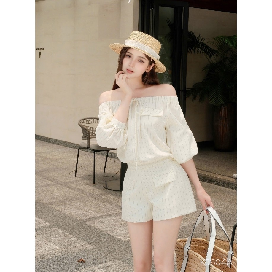 Jumpsuit Khiết chất line kẻ sọc kem phong cách mùa hè nữ tính năng động KJ604A