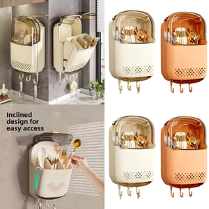 Mới Treo Tường Chống Bụi Đũa Đựng Dao Kéo Thoát Nước Có Thể Tháo Rời Có Móc Dung Tích Lớn