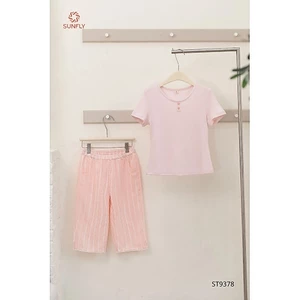 ST9378 Đồ bộ mặc nhà nữ áo cotton thông hơi cộc tay quần ngố kate