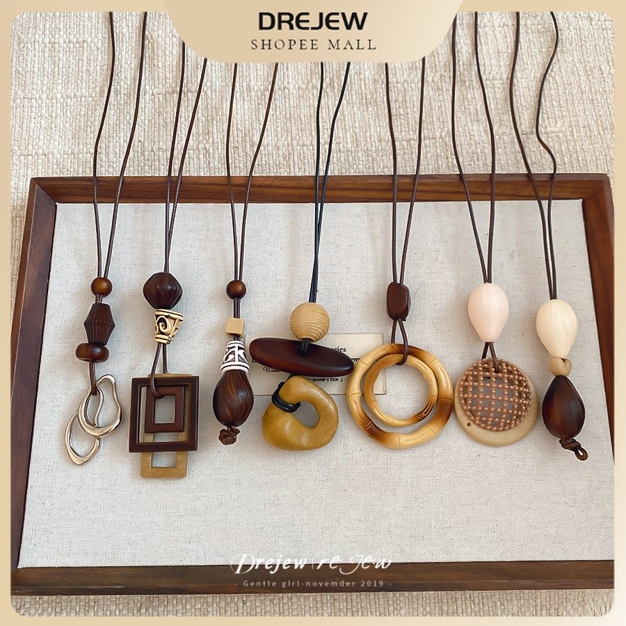 DREJEW dây màu đen hỗn hợp nối gỗ mặt dây chuyền áo len dài vòng cổ boho phong cách dân tộc cổ điển mặc hàng ngày bãi biển nghỉ mát du lịch quà tặng hẹn hò