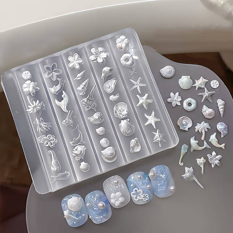 N2HAO 1 Chiếc Hoa Lily Hoa Biển Vỏ Conch San Hô Sao Biển 3D Acrylic Móng Tay Khuôn Trang Trí Móng Tay DIY Silicone Làm Móng Tay Khuôn Móng Tay Nghệ Thuật Khuôn n