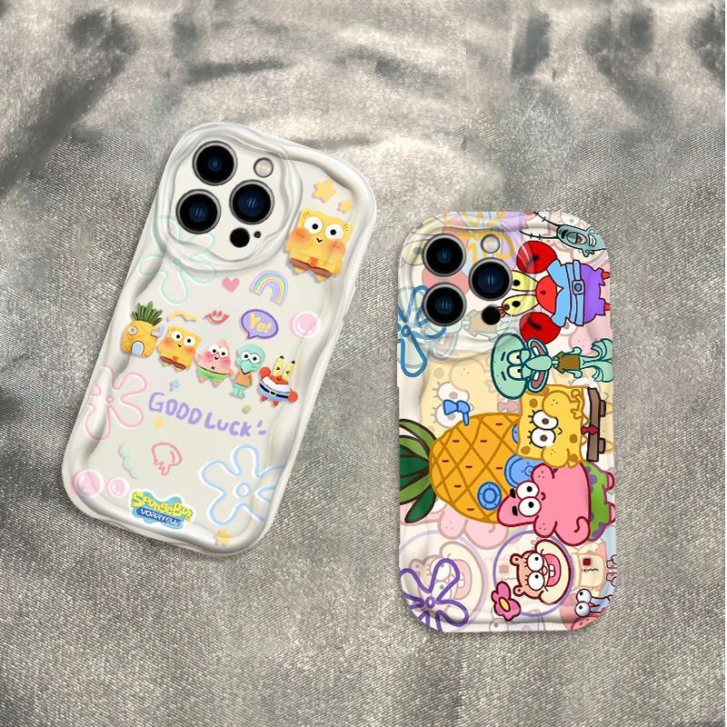 Thích Hợp Cho iPhone 17 16 15 14 13 12 11 Pro Max Plus 17 AIR 3D Wave Mềm TPU SpongeBob SquarePants Vỏ Điện Thoại Chống Sốc