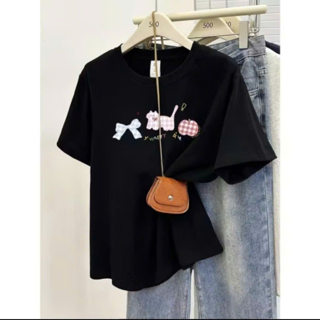 Áo thun nữ 3158 cotton khô, áo thun nam nữ form rộng mẫu -hình QUẢ TÁO -quanaouniusex94