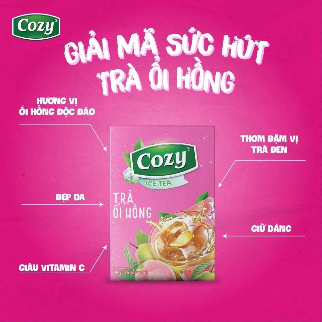 Trà Cozy Trà Đen Hòa Tan Các Vị Trái Cây Trà Đào, Gừng, Chanh, Vải, Dâu, Ổi hồng, Chanh dây, Sâm Bí Đao