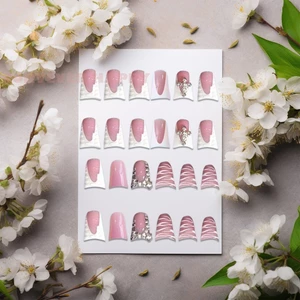24 Chiếc Móng Tay Giả Có Kim Cương Giả Trang Trí Lấp Lánh & Nghiền Kim Cương Giả Thiết Kế Móng Tay Để Mua Sắm Du Lịch Hẹn Hò