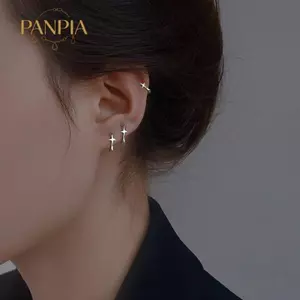 PNPIA- Bốn Cánh Ngôi Sao Chữ Thập Bông Tai Vòng Nhỏ Dành Cho Nam Nữ Hip Hop Retro Màu Bạc Đường Phố Gothic Tai Trang Sức