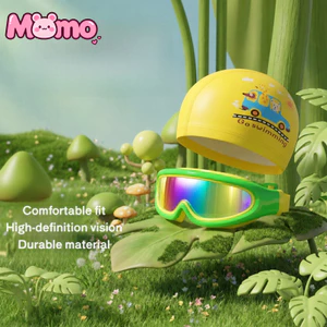 Mũ bơi PU, kính bơi khung lớn chống thấm nước, bộ hai mảnh unisex dành cho bé trai và bé gái