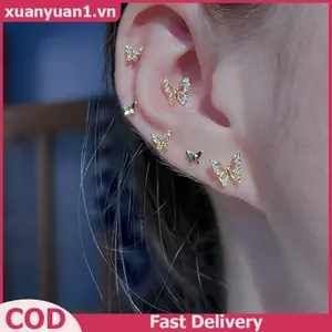 XUAN 6 Cái / bộ Bộ Bông Tai Pha Lê Đơn Giản Dành Cho Nữ Bướm Zircon Bông Tai Cô Gái Tiệc Cưới Đính Hôn Phụ Kiện Trang Sức VN