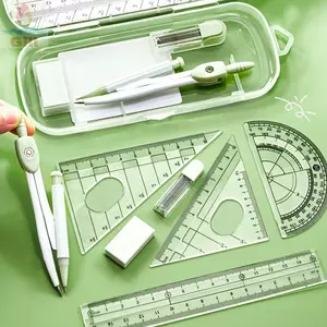 GILL 8 Cái / bộ Thước Đo, Bộ La Bàn Thước Nhựa Trong Suốt, Bộ Đa Chức Năng Vuông Thẳng Thước Tẩy Thước Đo Trường Văn Phòng