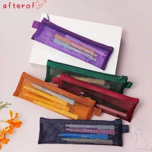 Túi đựng bút AFTEROF, Bút chì trong suốt dung tích lớn, Hộp đựng bút hình vuông bằng lưới Nylon Đồ dùng học tập