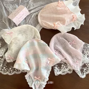 Mới Niche ins Ngọt Ngào Dễ Thương Nơ Ren Cạnh Baotou Tam Giác Khăn Đầu Đi Biển Ảnh Phụ Kiện Tóc Nữ