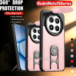 Ốp điện thoại bảo vệ ống kính máy ảnh trượt cho Redmi Note 15 Pro Plus 15Pro + Note15 Note15Pro 4G 5G Armor Vỏ chống sốc PC cứng Ốp lưng 360° Xoay vòng kim loại Giá đỡ mặt sau