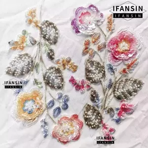 IFASIN Thêu Ren Parches, May Trên Hoa Lớn Thêu Ren Táo, Sang Trọng Đính Hạt Sequin Hoa Táo Vải