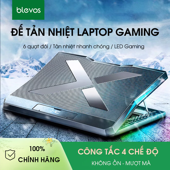 đế tản nhiệt laptop gaming Q3 Blevos, giá đỡ laptop tản nhiệt,kệ đỡ laptop,có 6 quạt làm mát nhanh chống