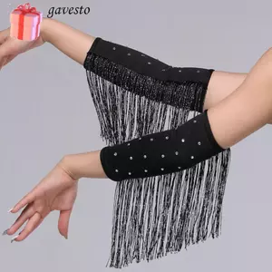 GAVESTO Latin Dance Viền Tay Áo, Màu Trơn Flash Tay Nữ, Khoan Di Động Kim Cương Giả Khiêu Vũ Latin Trang Phục Biểu Diễn Sân Khấu Tua Rua Găng Tay Lấp Lánh Nữ