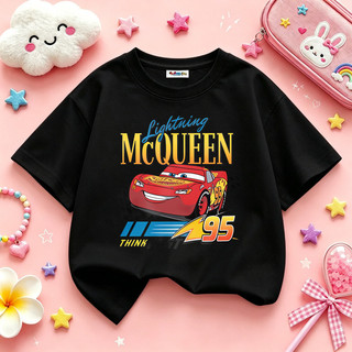 Áo Thun Trẻ Em Bé Trai Gái In Lightning McQueen 95, Áo Bông Ngắn Tay Hè Phong Cách Hoạt Hình Size 3-12 Tuổi COD