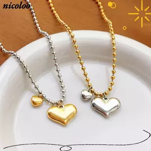 Vòng cổ mặt dây chuyền hình trái tim NICOLOO, Vòng cổ trái tim sang trọng hình trái tim, Vòng cổ đính cườm hai tông màu bằng thép titan đa năng thời trang Trang sức hợp thời trang