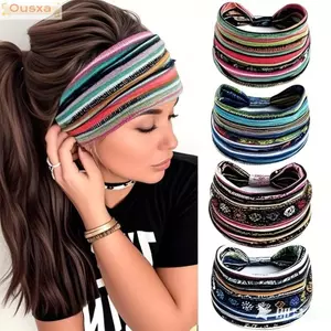 Băng đô rộng OUSXA, Khăn xếp thắt nút cổ điển co giãn, Khăn trùm đầu in hoa vành rộng Boho dành cho bé gái