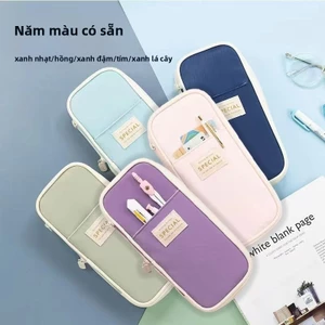 Hộp đựng bút chì phong cách văn học có giá trị cao Học sinh tiểu học Hộp văn phòng phẩm lớn Màu trơn đơn giản Hộp đựng bút chì có thể thu vào đa chức năng có thể giặt được
