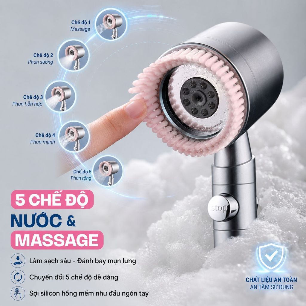 🔥 Hệ thống lọc nước 5 tốc độ - Vòi sen chăm sóc da áp lực cao | Vòi sen cầm tay lọc nước - Vòi sen cao cấp | Vòi sen