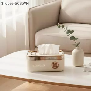 {AKIN} Hộp đựng khăn giấy đa chức năng có trang trí gấu dễ thương Bộ lưu trữ mở kéo mượt mà hoàn hảo cho bàn làm việc văn phòng tại nhà {a}