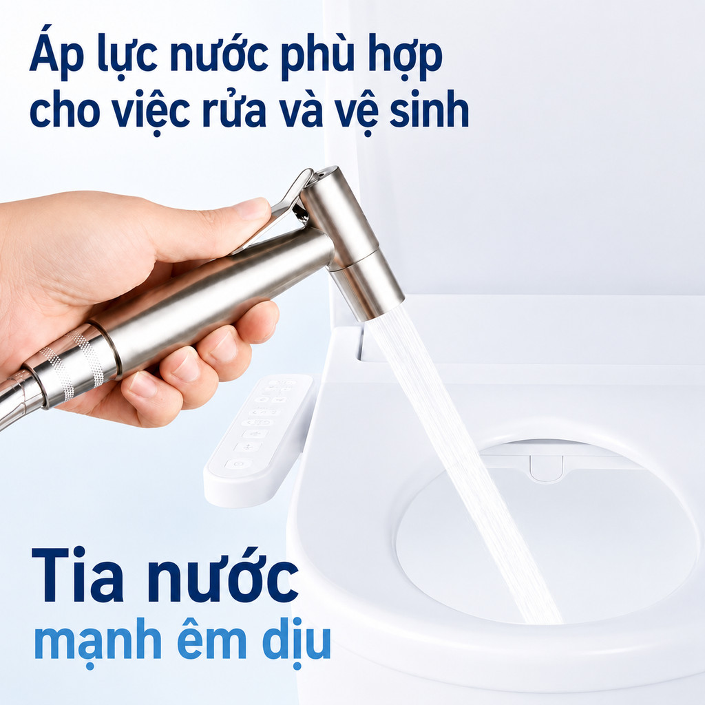 Vòi xịt vệ sinh Tăng Áp  vòi xịt toilet inox 304 kèm dây dẫn và đế cài Bảo Hành 2 Năm