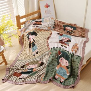 Chăn sợi tre làm mát, họa tiết hoạt hình động vật, thoáng khí, dùng cho mùa hè, ký túc xá, sinh viên, trẻ em