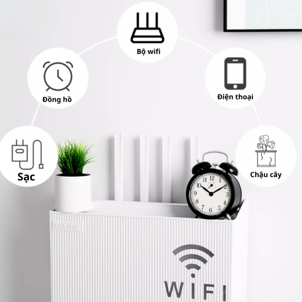 Hộp Đựng WiFi Treo Tường HomeMate, Kệ Để Modem, Đầu Kỹ Thuật Số, Ổ Cắm Điện Gọn Gàng Chất Liệu ABS Cao Cấp