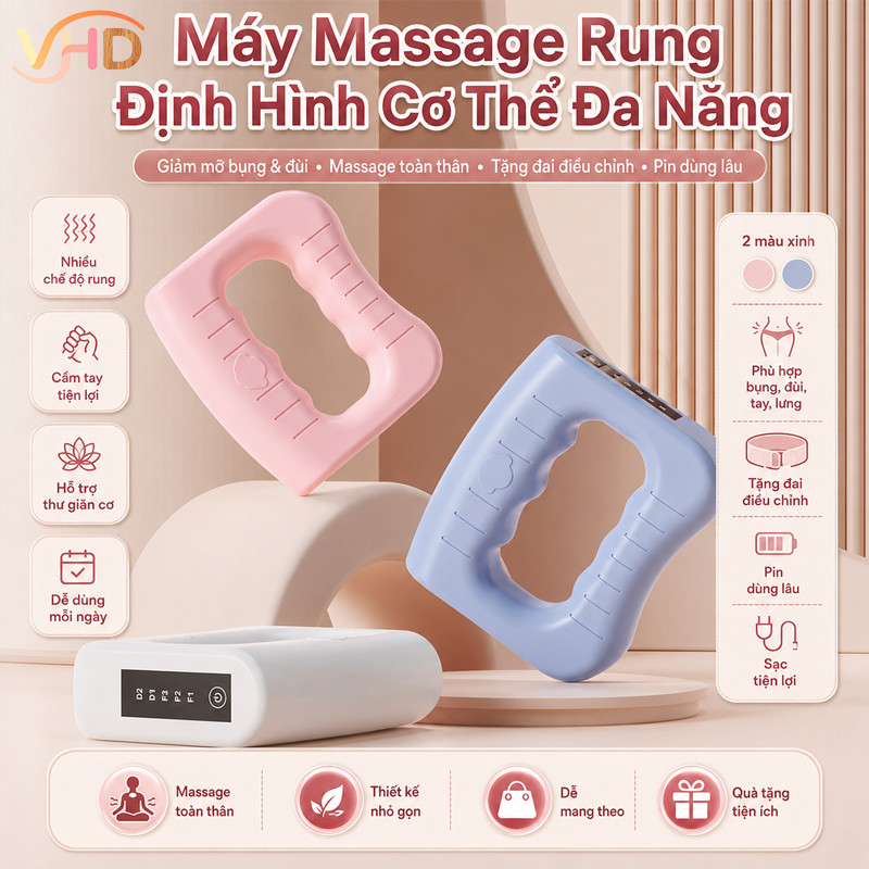 Máy Massage Rung Định Hình Cơ Thể Đa Năng – Giảm Mỡ Bụng & Đùi, Massage Toàn Thân, Tặng Đai Điều Chỉnh & Pin Dùng Lâu