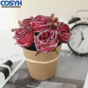 <cosyh>Realistic Artificial Roses Potted Plants Silk Cloth Flowers for Home Decor