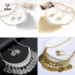 1 Bộ Nữ Kim Loại Dép Đồng Xu Mặt Dây Chuyền Dây Yếm Bông Tai Nelace Trang Sức Sang Trọng [Mina]