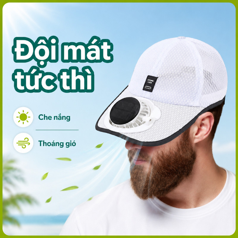 Mũ Năng Lượng Mặt Trời Có Quạt, Sạc USB - Chống Nắng, Thoáng Khí, Chống UV, Cho Cắm Trại, Câu Cá, Đạp Xe