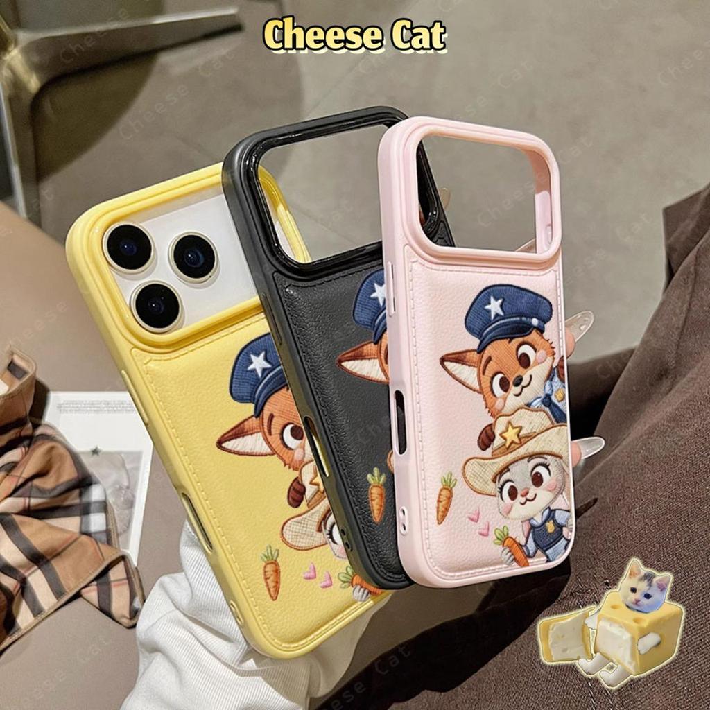 cho zootopi Ốp điện thoại da cặp đôi cáo và thỏ cho iPhone 17 Pro Max Xs 11 12 13 Pro 14 15 16 Plus XR