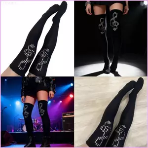 Cinnam Musical Note Kim Cương Giả Tôn Đầu Gối Tất Màu Đen Co Giãn Để Mặc Hàng Ngày