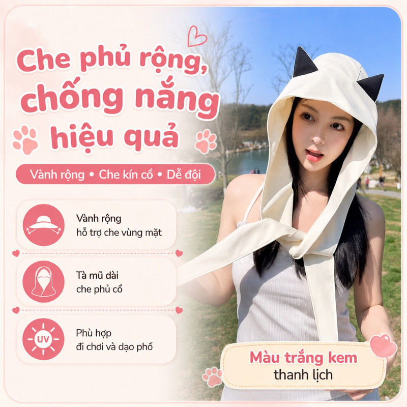 Mũ Tai Mèo Đa Năng - Người Bạn Hoàn Hảo Cho Mùa Hè, Biến Hóa Thành Túi Xách Thời Thượng, Che Nắng Toàn Diện & Tôn Dáng