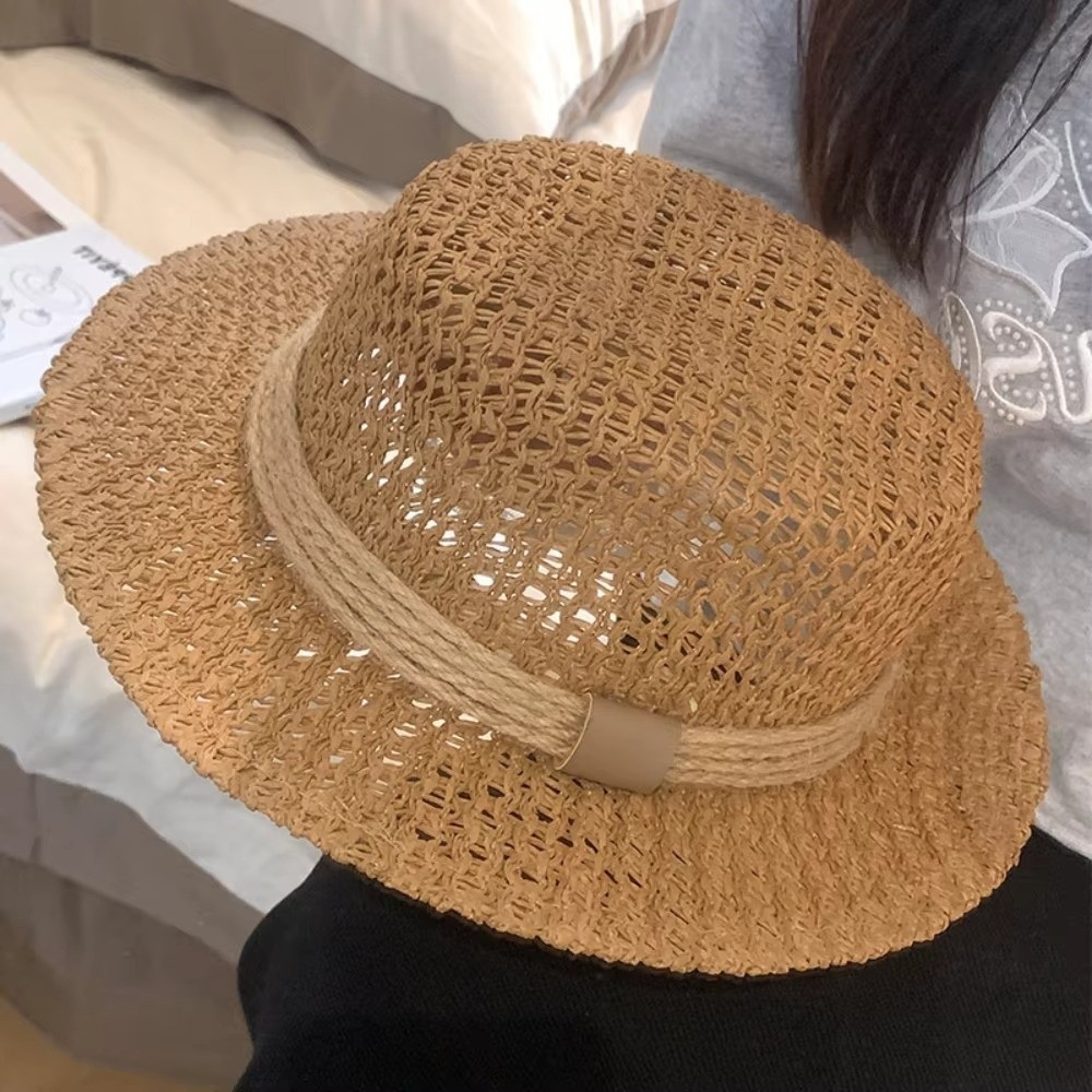 Mũ chống nắng HOBBYIN, Mũ len dệt rỗng thoáng khí, Vành rộng thường ngày Mũ Panama đi chơi trên bãi biển