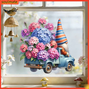 Linh hồn| Decal Cửa Sổ Chống Thấm Nước Mùa Xuân Gnome Dán Cửa Sổ Hoa Berry Gnome Dán Kính Hai Mặt Có Thể Tái Sử Dụng Tĩnh Đề Can Cho Phòng Phòng Ngủ Phòng Tắm Trang Trí Dễ Dàng