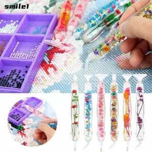 SMILE Nhựa Tranh Gắn Đá Bút Chữ Thập Lấp Lánh Kim Cương Thêu 5D Hoa Nhựa Bút