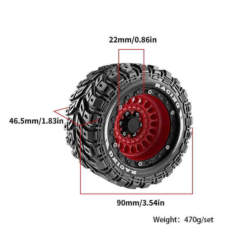 4 90mm 12mm Hex Lốp Cao Su Bánh Xe Cho 1 / 14 1 / 16 Traxxas Summit E-REV LaTrax Arrma Kraton MJX 16207 16208 HBX Nâng Cấp Phần MJX 16207 16208 HBX 16889 SCY 16101 16102
