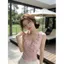 Áo Vest nữ dây đeo hoa cổ chữ V màu hồng phong cách Hàn Quốc xếp li mỏng vừa vặn hơn Áo không tay