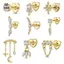 1PC Bạc 925 Zircon Kẻ Sọc Trái Tim Đầu Phẳng Sụn Xuyên Tai Dành Cho Nữ Bông Tai Claasic [Mina]