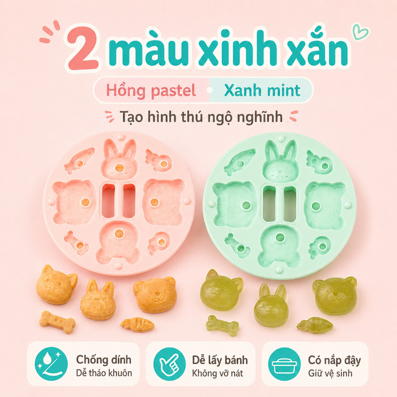 Bộ Khuôn Silicon Hình Dễ Thương - Làm Đậu Hũ & Đồ Ăn Dặm Cho Bé, Có Nắp Đậy Tiện Lợi, Chất Liệu An Toàn Được Kiểm Định