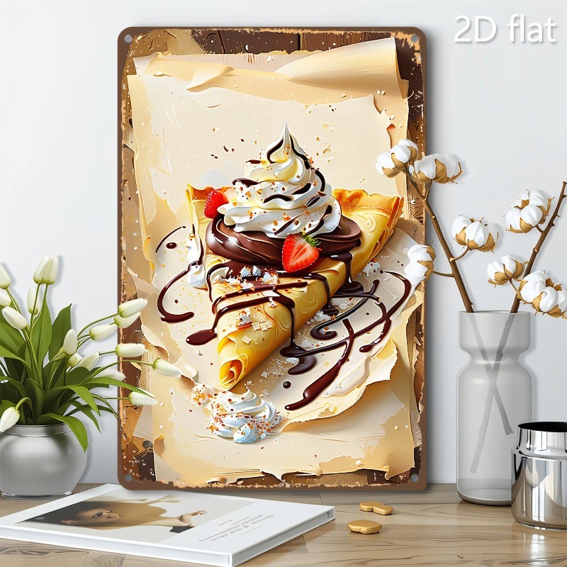 CIFbuy Vintage Tin Nghệ Thuật Treo Tường Dâu Sôcôla Crepe Nhà Bếp Cafe Trang Trí